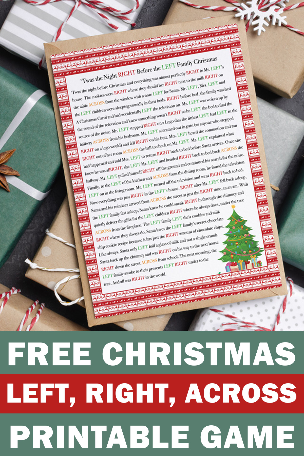 free left right across christmas gift game printable
